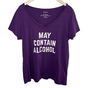 Torrid Womens "May Contain Alcohol" Purple V-Neck Cotton Short Sleeve T-Shirt 2x